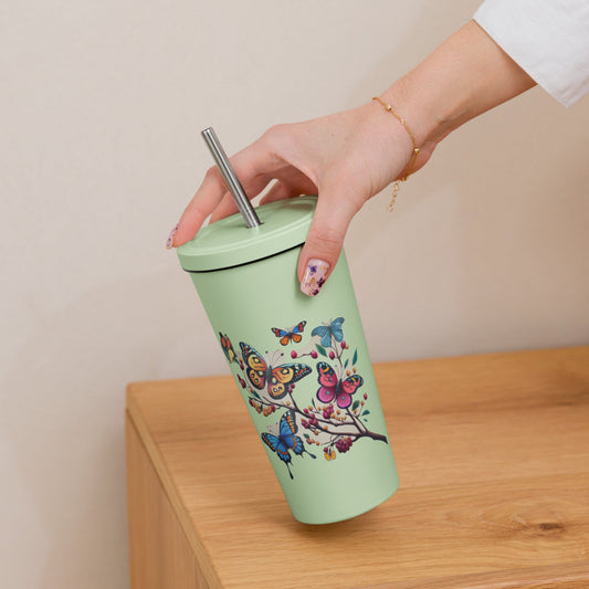 Insulated tumbler with a straw Butterfly 1.0 collection - DALSOMA
