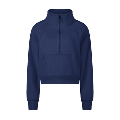 Cropped Half-Zip Plain Sweatshirt