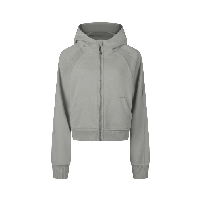 Cropped Zip-Through Plain Hoodie