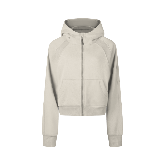 Cropped Zip-Through Plain Hoodie