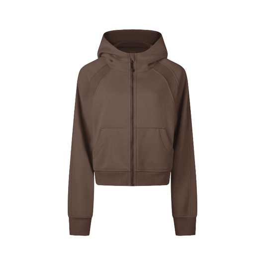 Cropped Zip-Through Plain Hoodie