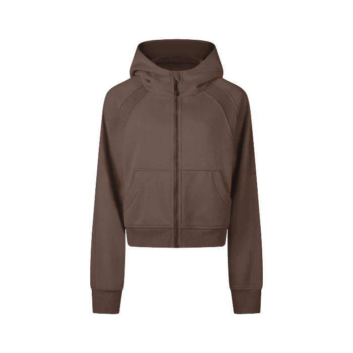 Cropped Zip-Through Plain Hoodie