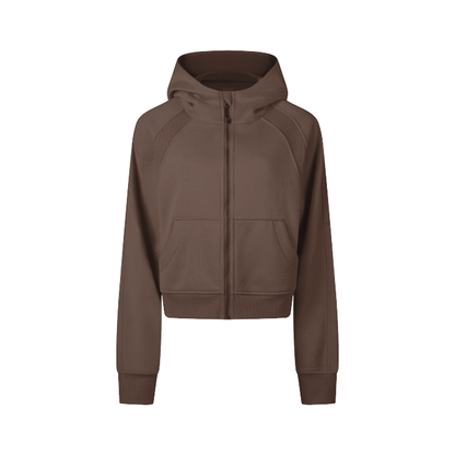 Cropped Zip-Through Plain Hoodie