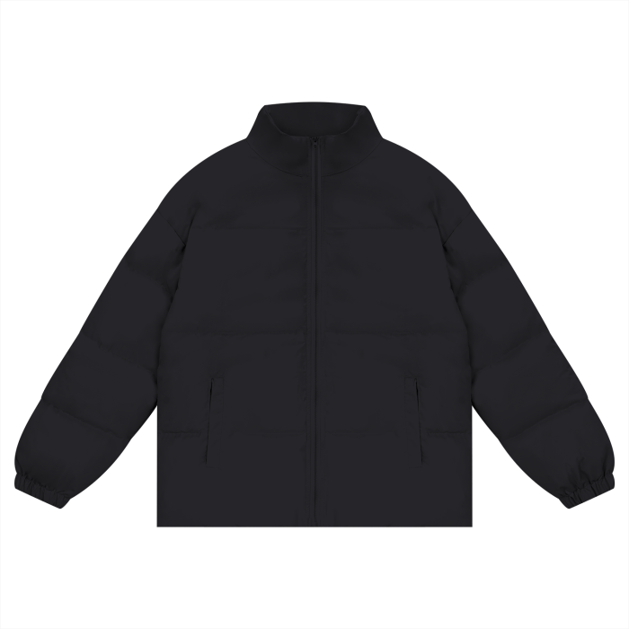 Unisex Zipper Plain Puffer Coat