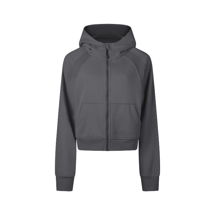 Cropped Zip-Through Plain Hoodie