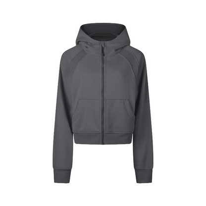 Cropped Zip-Through Plain Hoodie