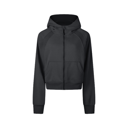 Cropped Zip-Through Plain Hoodie