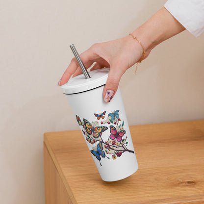 Insulated tumbler with a straw Butterfly 1.0 collection - DALSOMA